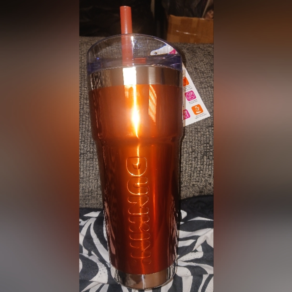 Dunkin' Donuts New Insulated Copper Metallic Travel Tumbler with Straw - 24oz